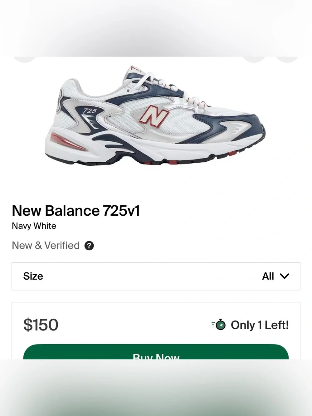 New Balance 725 White Navy Red Running Sneakers